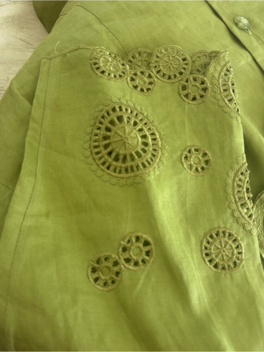 🔴 2Pcs. Linen Olive Green Eyelet Midi Skirt- Size L - Picture 4 of 5